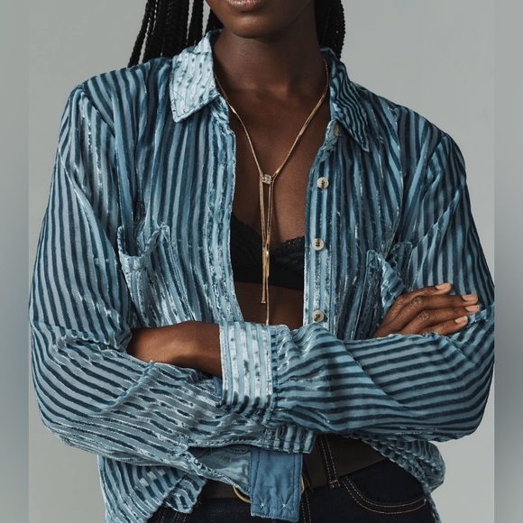 Anthropologie Pilcro Velvet Burnout Blouse XL - Picture 3 of 10